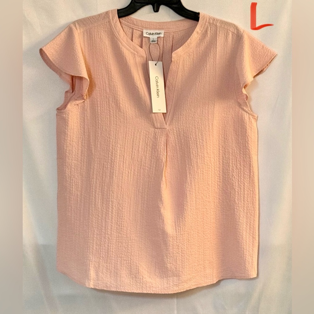 Calvin Klein Soft Peach Flutter Sleeve Blouse